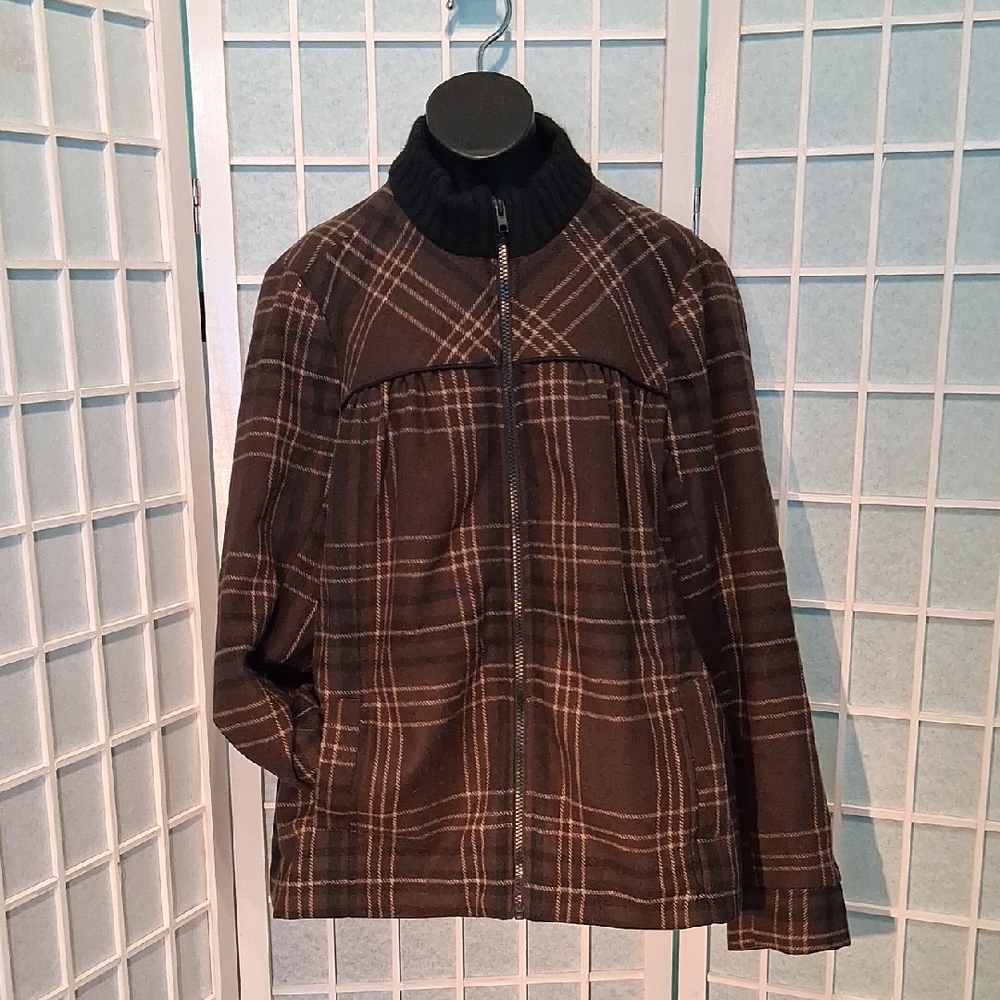 Relativity Wool Blend Brown Plaid Jacket 6759